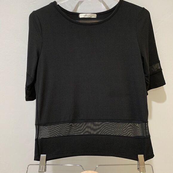GAZE urban outfitters  black short sleeve crop top with sheer mesh panel small - Picture 3 of 10